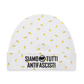SIAMO TUTTI ANTIFASCISTI black - Baby Premium Organic Mütze - Weiß/Zitronengelb - Vorne