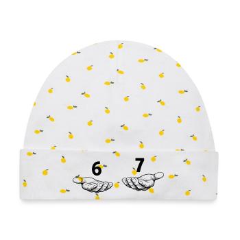 Six Seven Hands Meme - 6 7 - Ziehen der Hände - Baby Premium Organic Mütze - Weiß/Zitronengelb - Vorne