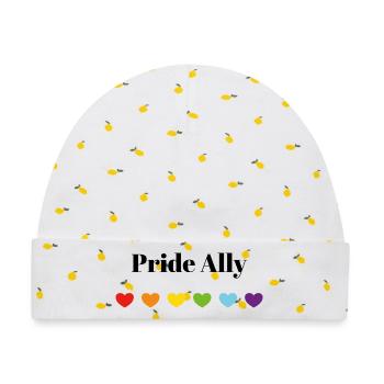 Rainbow Hearts Safe Space Pride Ally - Baby Premium Organic Mütze - Weiß/Zitronengelb - Vorne