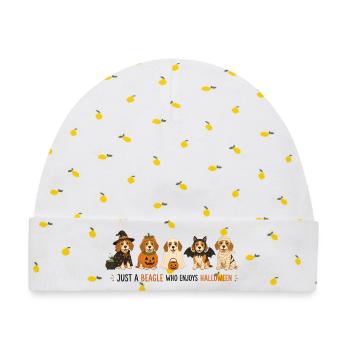 Beagle Halloween-Crew - Baby Premium Organic Mütze - Weiß/Zitronengelb - Vorne