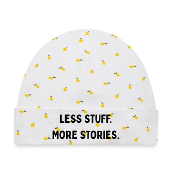 Less Stuff more Stories Minimalismus Reisen Travel - Baby Premium Organic Mütze - Weiß/Zitronengelb - Vorne