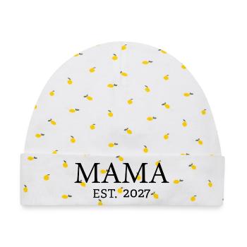 Mama 2027 Schwangerschaftsankündigung - Baby Premium Organic Mütze - Weiß/Zitronengelb - Vorne