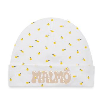 Malmö Retro Groovy Beige - Baby Premium Organic Mütze - Weiß/Zitronengelb - Vorne