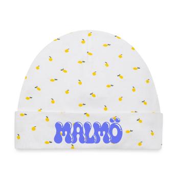 Malmö Retro Blue Periwinkle Wildleder - Baby Premium Organic Mütze - Weiß/Zitronengelb - Vorne