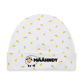 Määhndy - Mandy Namensshirt mit Schafnote - Baby Premium Organic Mütze - Weiß/Zitronengelb - Vorne