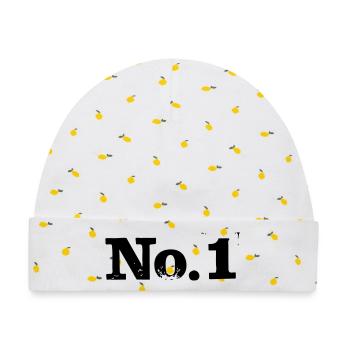 No. 1 - Nummer 1 - Baby Premium Organic Mütze - Weiß/Zitronengelb - Vorne