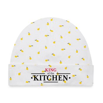 King of the Kitchen - Baby Premium Organic Mütze - Weiß/Zitronengelb - Vorne