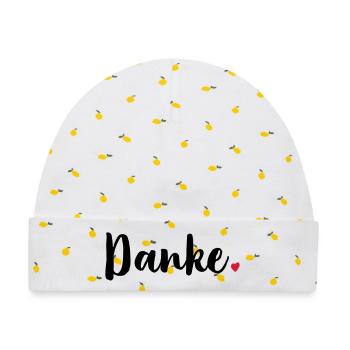 Danke Herz Geschenk Dankeschön - Baby Premium Organic Mütze - Weiß/Zitronengelb - Vorne
