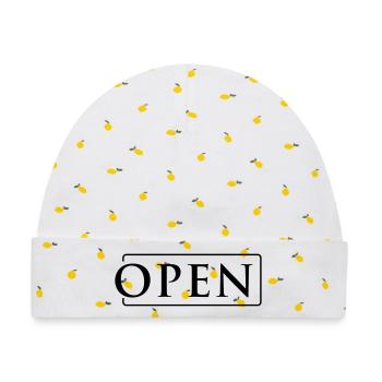 OPEN in Rahmen - Baby Premium Organic Mütze - Weiß/Zitronengelb - Vorne