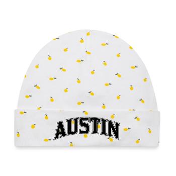 AUSTIN Arc Schriftzug Print - Baby Premium Organic Mütze - Weiß/Zitronengelb - Vorne