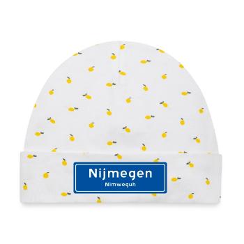 Nijmegen Ortsschild - Baby Premium Organic Mütze - Weiß/Zitronengelb - Vorne
