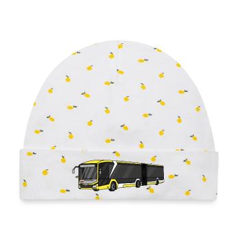 Bus - Baby Premium Organic Mütze - Weiß/Zitronengelb - Vorne