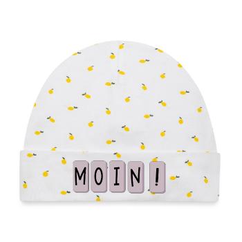TASTATUR - SCHRIFTZUG MOIN - Baby Premium Organic Mütze - Weiß/Zitronengelb - Vorne