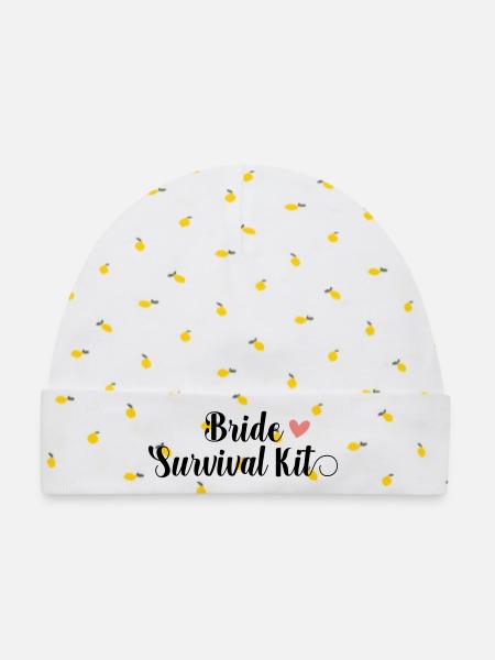 Bride Survival Kit! Personalisierbar - Baby Premium Organic Mütze - Weiß/Zitronengelb
