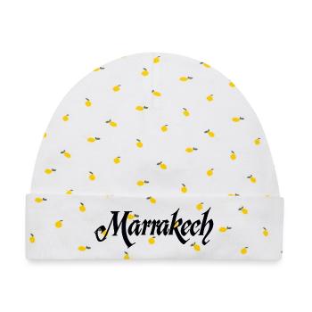 Marrakech Rote Stadtmauer Muster - Baby Premium Organic Mütze - Weiß/Zitronengelb - Vorne