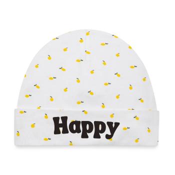 Happy - Baby Premium Organic Mütze - Weiß/Zitronengelb - Vorne