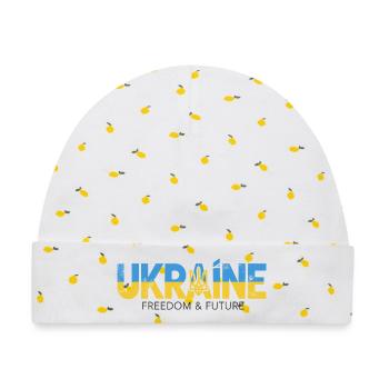 Ukrainischer Dreizack Friedensdesign - Baby Premium Organic Mütze - Weiß/Zitronengelb - Vorne
