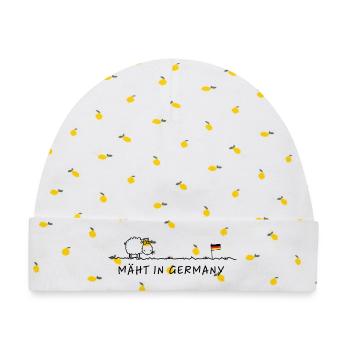 Mäht in Germany – Wortspiel Made in Germany - Baby Premium Organic Mütze - Weiß/Zitronengelb - Vorne