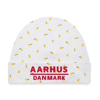 Aarhus Dänemark Text Logo in Rot - Baby Premium Organic Mütze - Weiß/Zitronengelb - Vorne