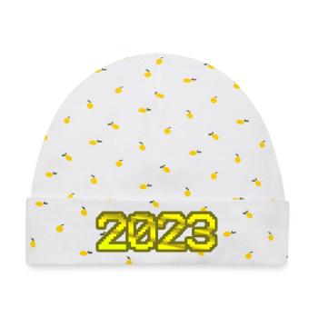 2023 2023 - Baby Premium Organic Mütze - Weiß/Zitronengelb - Vorne