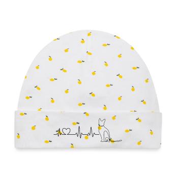 Katze Herzschlag – Line Art Design - Baby Premium Organic Mütze - Weiß/Zitronengelb - Vorne