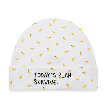 Today’s Plan Survive Minimal Statement - Baby Premium Organic Mütze - Weiß/Zitronengelb - Vorne