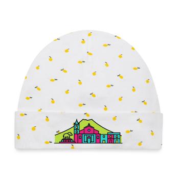 Catania City Skyline, Ätna-Linienzeichnung - Baby Premium Organic Mütze - Weiß/Zitronengelb - Vorne