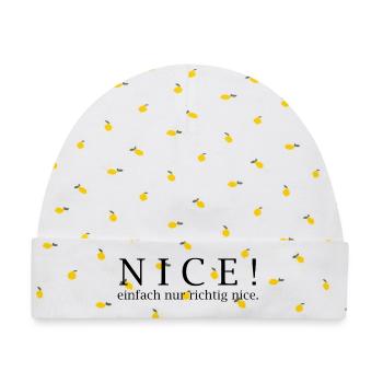 NICE! Einfach nur richtig nice. - Baby Premium Organic Mütze - Weiß/Zitronengelb - Vorne