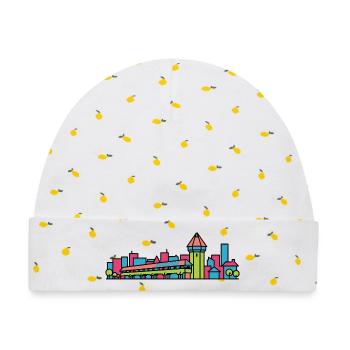 Lucerne City Skyline Chapel Bridge Line Art - Baby Premium Organic Mütze - Weiß/Zitronengelb - Vorne