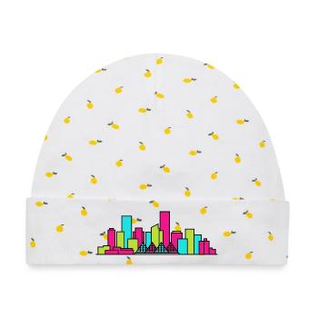 Edmonton City Skyline, River Valley Linienkunst - Baby Premium Organic Mütze - Weiß/Zitronengelb - Vorne