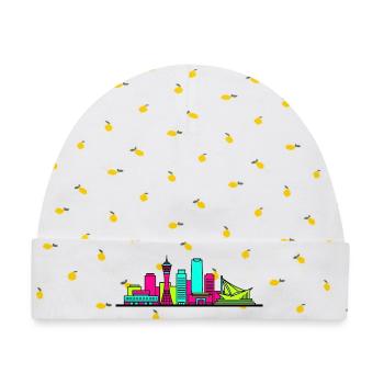 Kobe City Skyline Hafenturm Moderne Linienkunst - Baby Premium Organic Mütze - Weiß/Zitronengelb - Vorne