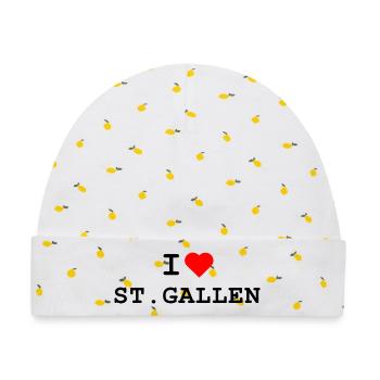I love St. Gallen - Ich liebe St. Gallen - Baby Premium Organic Mütze - Weiß/Zitronengelb - Vorne