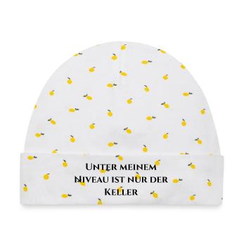 Unter meinem Niveau ist nur der Keller - Baby Premium Organic Mütze - Weiß/Zitronengelb - Vorne