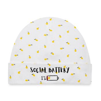 social battery 1% – Funny Introvert Humor - Baby Premium Organic Mütze - Weiß/Zitronengelb - Vorne
