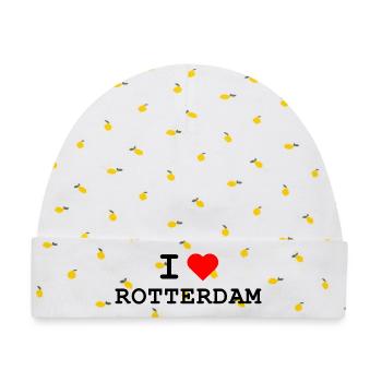 I love Rotterdam - Ich liebe Rotterdam - Baby Premium Organic Mütze - Weiß/Zitronengelb - Vorne