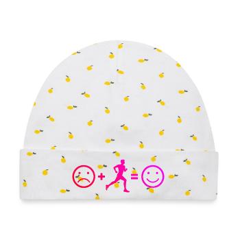 Geschenkidee für einen Running mit Running - Baby Premium Organic Mütze - Weiß/Zitronengelb - Vorne