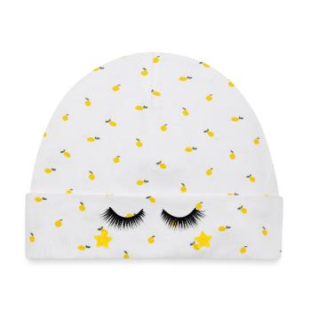  Wimpern Design - Baby Premium Organic Mütze - Weiß/Zitronengelb - Vorne