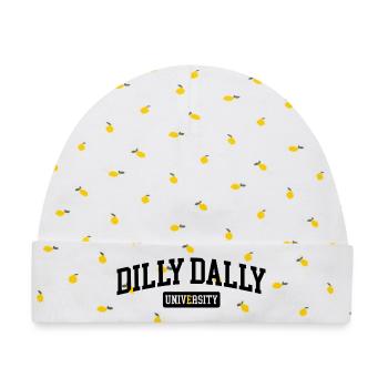 Dilly Dally University Procrastinate Dreschen - Baby Premium Organic Mütze - Weiß/Zitronengelb - Vorne