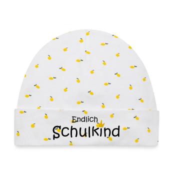 endlich Schulkind - Baby Premium Organic Mütze - Weiß/Zitronengelb - Vorne