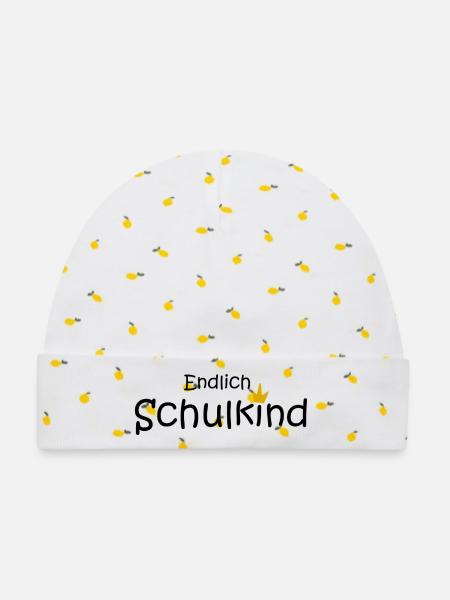 endlich Schulkind - Baby Premium Organic Mütze - Weiß/Zitronengelb