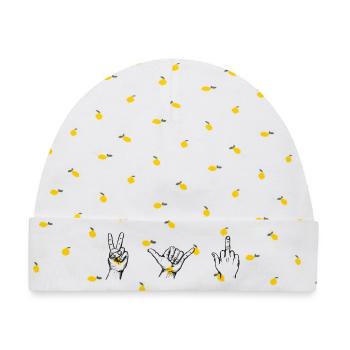 Handzeichen Set Victory Shaka JGA – Illustration - Baby Premium Organic Mütze - Weiß/Zitronengelb - Vorne