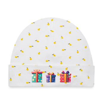 Festliche Geschenkboxen Farbspiele - Baby Premium Organic Mütze - Weiß/Zitronengelb - Vorne