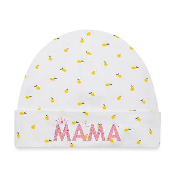 Mama mit Krone  - Baby Premium Organic Mütze - Weiß/Zitronengelb - Vorne