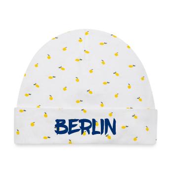 Berlin - Deutschland - Hauptstadt - Berliner Bär - Baby Premium Organic Mütze - Weiß/Zitronengelb - Vorne