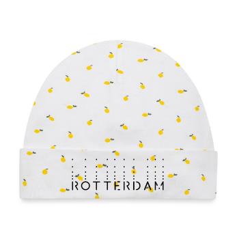 Sprudelndes Rotterdam - Baby Premium Organic Mütze - Weiß/Zitronengelb - Vorne