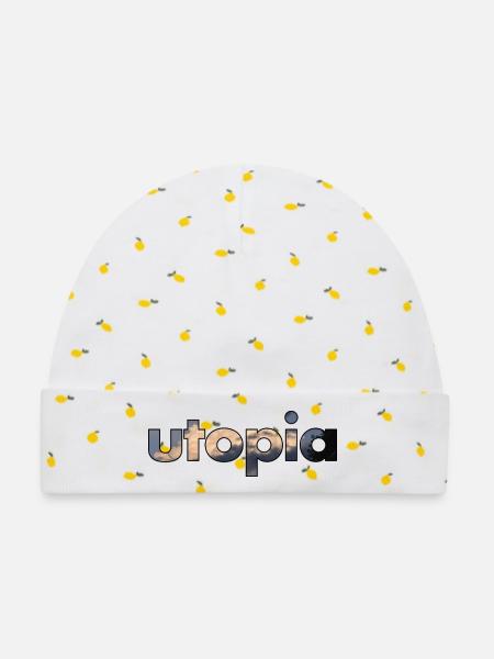 utopia_silver - Baby Premium Organic Mütze - Weiß/Zitronengelb