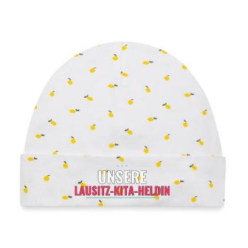 Unsere Lausitz‑Kita‑Heldin – Abschiedsgeschenk - Baby Premium Organic Mütze - Weiß/Zitronengelb - Vorne