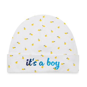 Its a Boy Gradient Blau - Baby Premium Organic Mütze - Weiß/Zitronengelb - Vorne