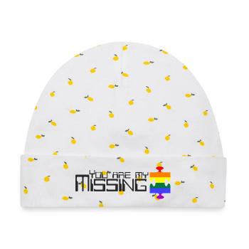 Du bist mein fehlendes Puzzleteil [Regenbogen] - Baby Premium Organic Mütze - Weiß/Zitronengelb - Vorne
