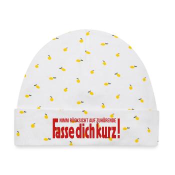 Nimm Rücksicht auf Zuhörende Fasse dich kurz - Baby Premium Organic Mütze - Weiß/Zitronengelb - Vorne